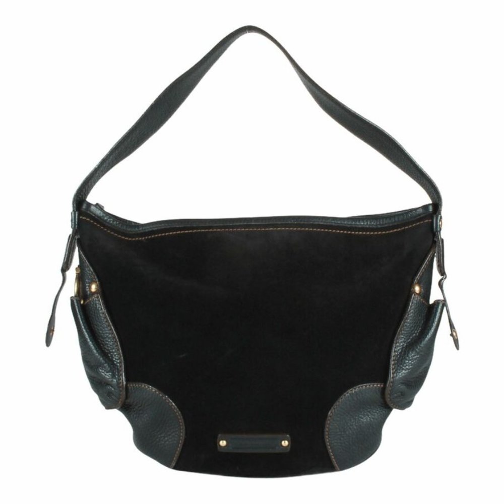 Authentic Salvatore Ferragamo black suede & leather shoulder bag